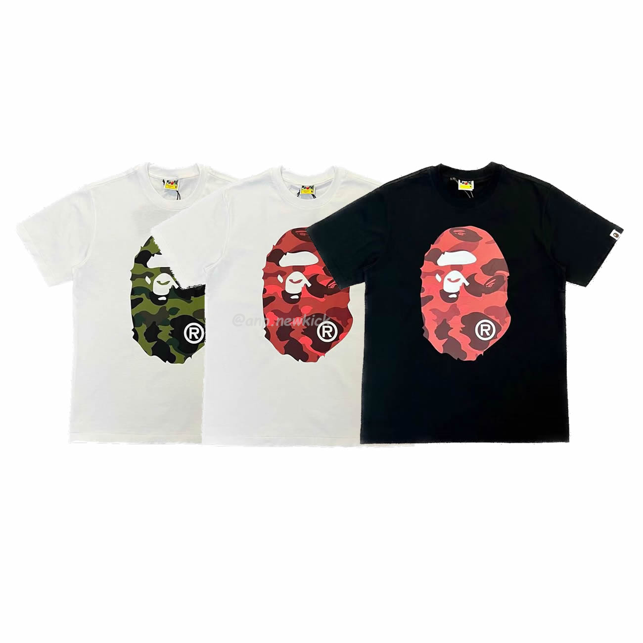 Bape Color Camo Big Ape Head Tee White Black White Green (1) - newkick.vip